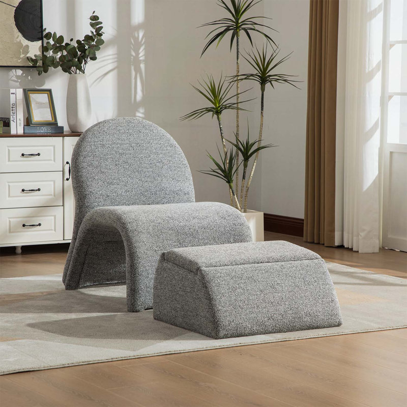 Fauteuil rembourré moderne avec repose-pieds avec rangement, Gris