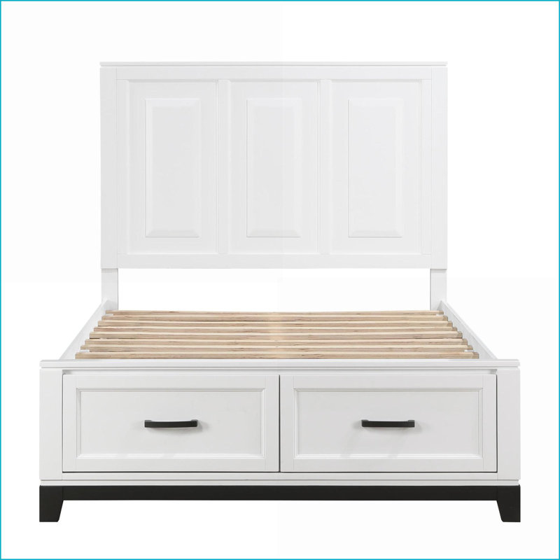 Lit plateforme double en bois avec tiroirs de rangement