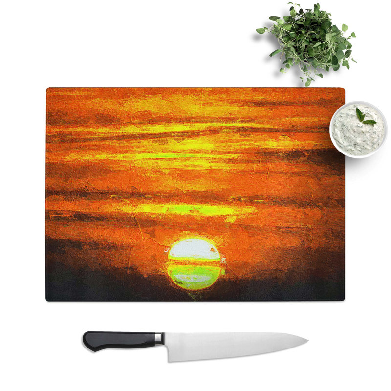 Tempered Glass Sunset Chopping Board, 28.5 cm W x 20 cm L