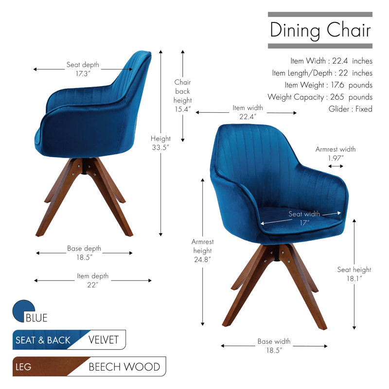 45.97cm H Upholstered Armchair, Blue Velvet