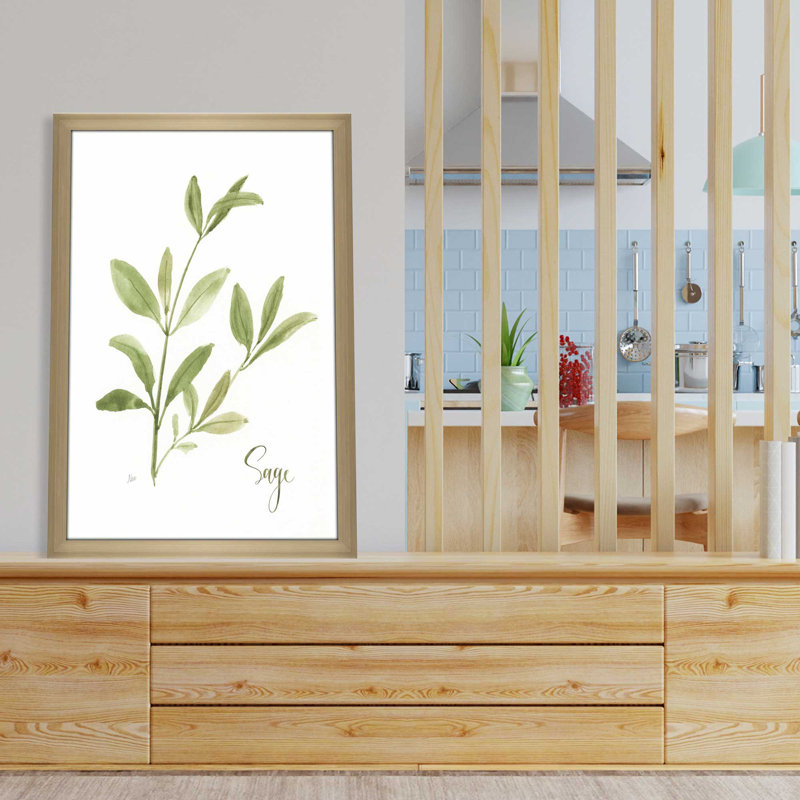 «Herb Sage» par Nan - Peinture, L 21,5 po x H 27,5 po, Encadrement brun