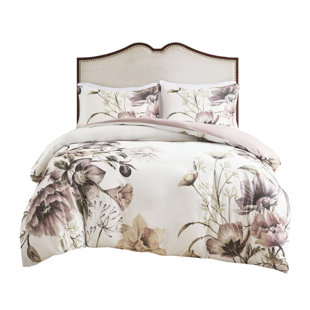 King/ King Shabby Chic Bedding - Cotton Printed Duvet Cover With Large Floral Print, Soft Hues, Button & Corner Tie, Chic, Color Combination, Closure, Ties,