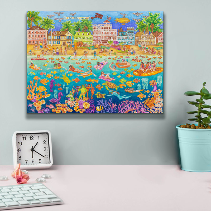 «Tropical Swim Party» par Andrea Strongwater, art mural sur toile, H 12 po x l 16 po x P 0,75 po