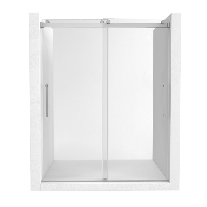 60" x 76" Frameless Brushed Nickel Double Sliding Shower Door