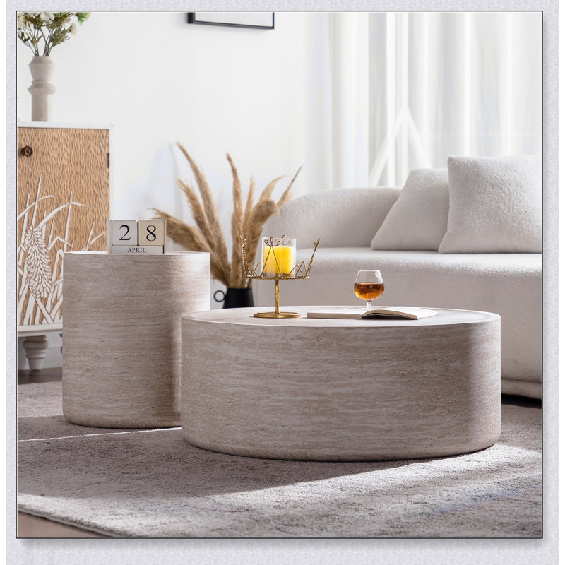 Table basse ronde de 39,37 pouces à motif Mars, conception de tambour moderne pour le salon, aucun assemblage requis