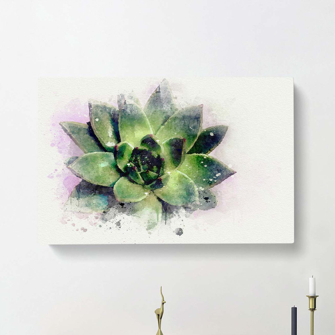 A Green Succulent Plant In Abstract - Wrapped Canvas