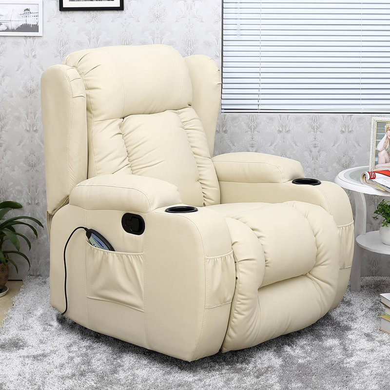 Manual Swivel Rocking Recliner with Heat and Massage, Cream