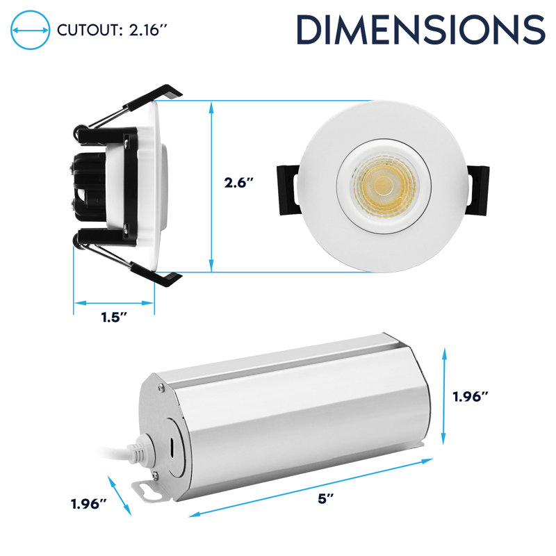 Ensemble de 2 po LUXRITE Luminaire encastré à DEL à cardan, 5CCT 2700K-5000K, 6 watts, 400 lumens, projecteur pivotant réglable à 360º + 30º, à intensité variable, CRI90, ETL, paquet de 4