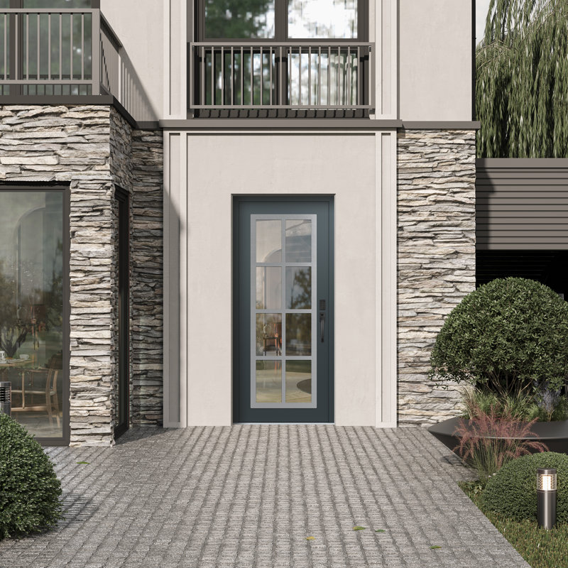 C16 Left-Hand 36 In. X 80 In. Panel Silver Steel Anthracite And Anthracite Clear Glass Prehung Front Entry Door, Left
