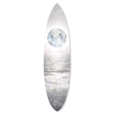 Oliver Gal Mykonos Moon Surfboard Coastal - Die-Cut Acrylic Glass Wall Art Sculpture