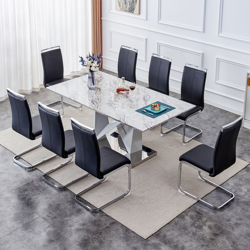 Jaileene 8 - Person Faux Marble Top Pedestal Dining Set