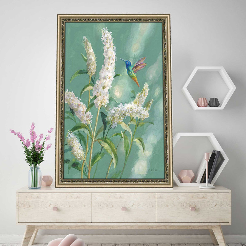 Hummingbird Spring II par Danhui Nai - Peinture, H 39,5 po x l 27,5 po x P 0,75 po, Encadrement champagne