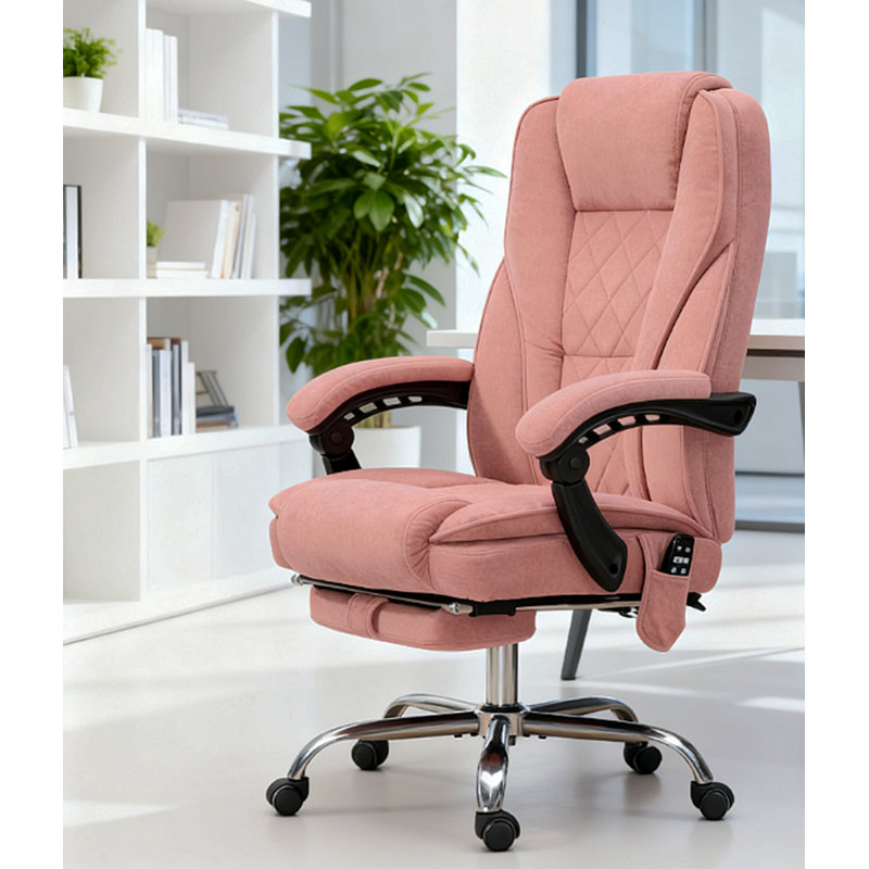 Chaise de bureau de massage inclinable chauffante avec hauteur réglable et repose-pieds, rose, Rose