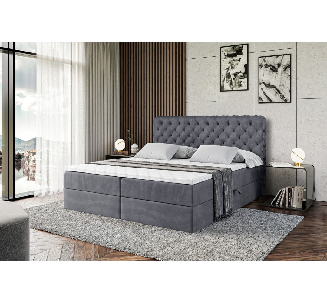 Boxspringbett Rhia mit H3 Bonell-Federkernmatratze, Topper und Bettkasten