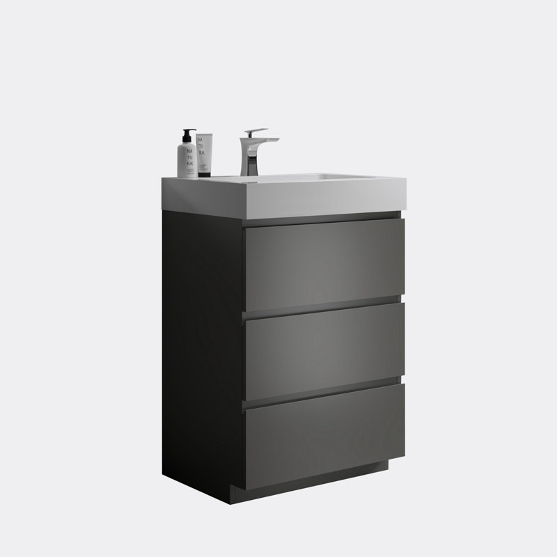 Meuble-lavabo sur pied simple 24 po avec plateau en résine Barnerd