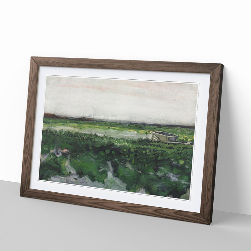 Landscape with Wheelbarrow by Vincent Van Gogh - Picture Frame Painting, Walnut Framed, 36cm H x 48cm W x 2cm D