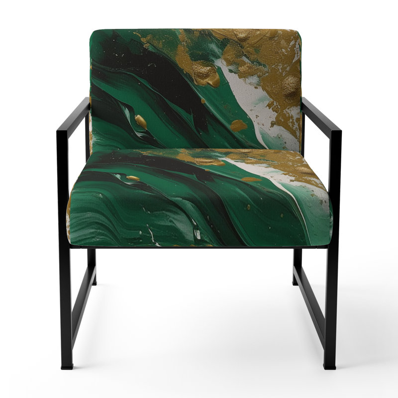 Vert et or Serene Cascade II - Fauteuil rembourré contemporain, fauteuil d'appoint abstrait moderne, Noir