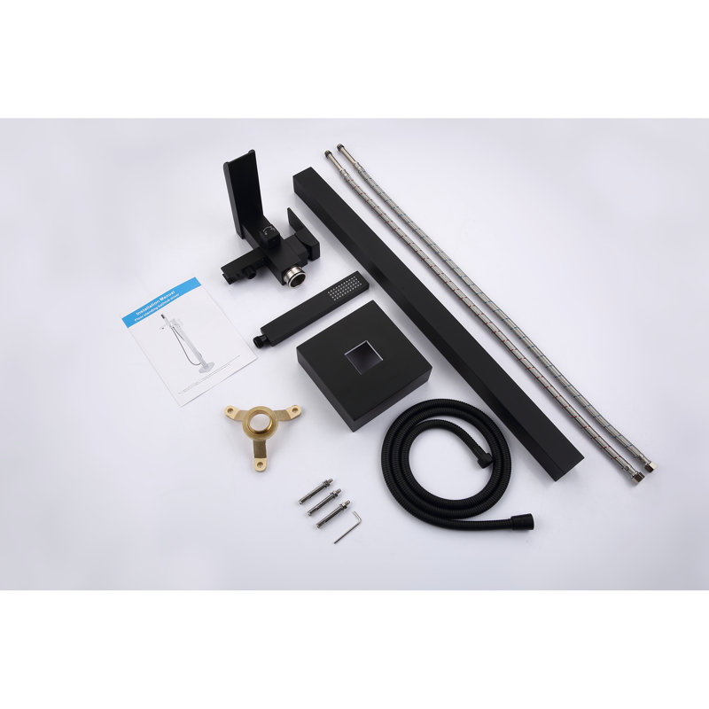 Matte Black Tub Filler Faucet For Bathroom - Floor Mount, Handheld Shower, Single Handle, And Rust- Build Freestanding Bathtub In Hand Shower Included, Enhancement