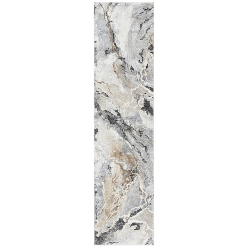 Makenna Abstract Gray/Beige Area Rug, Runner 2'2" x 11'