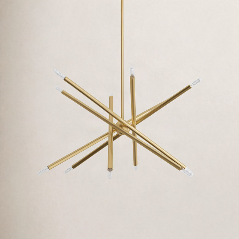 Lustre linéaire Spoutnik moderne à 12 lumières Poco, Laiton satiné, 12