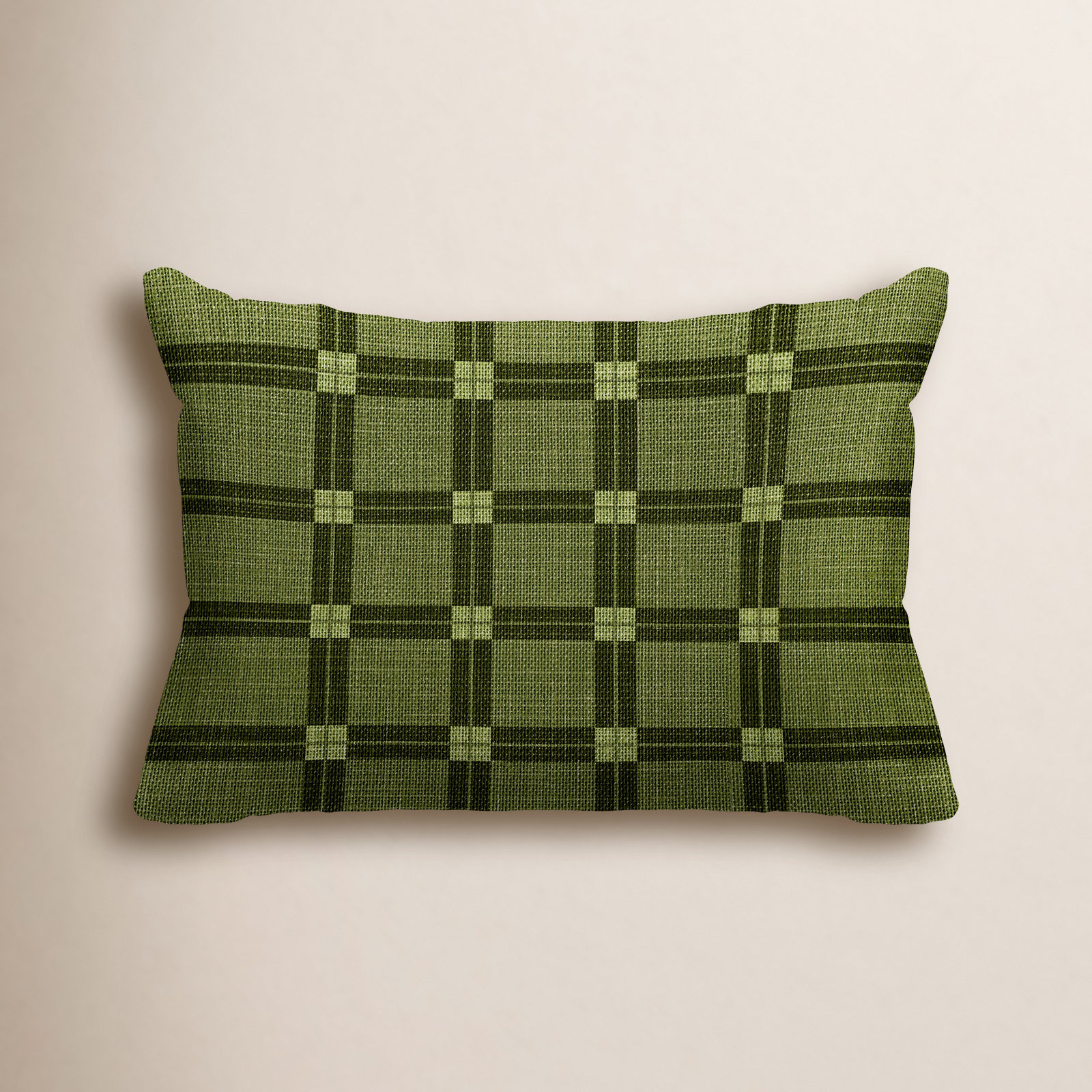 Plaid Indoor/Outdoor Lumbar Throw Pillow, Green, 14"H x 20"W