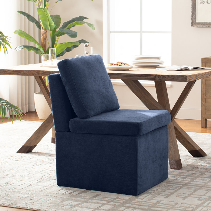 Harriotte Upholstered Side Dining Chair with storage space, Blue