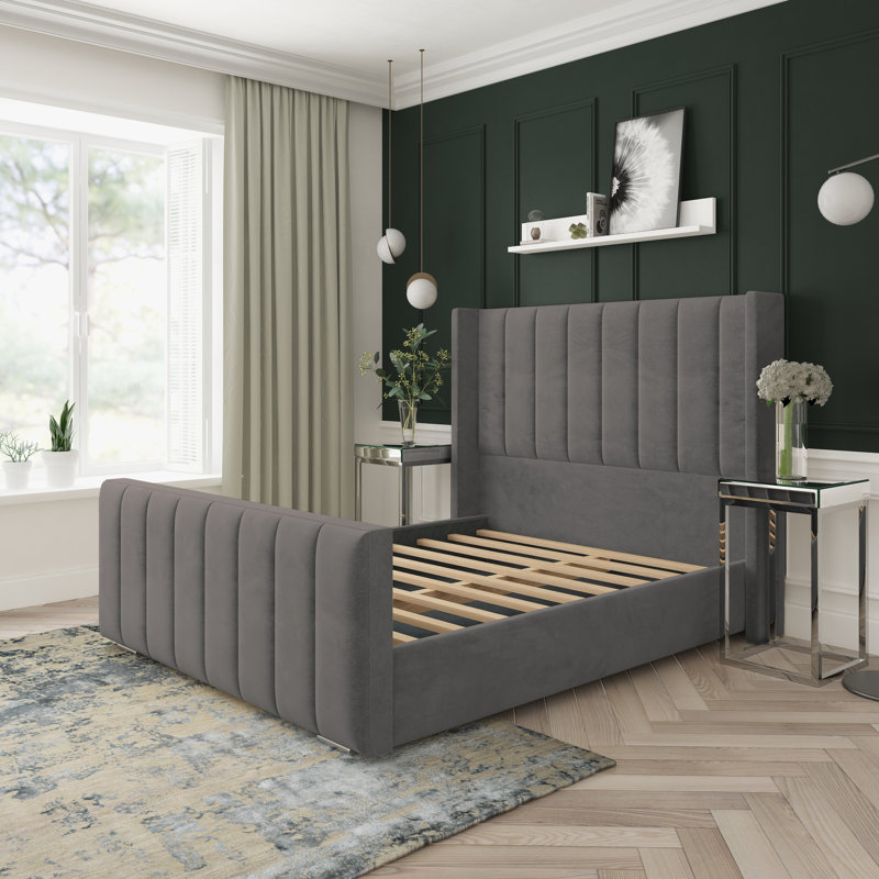 Willow Naples Velvet Upholstered Bed Frame, Small Double (4'), Slate