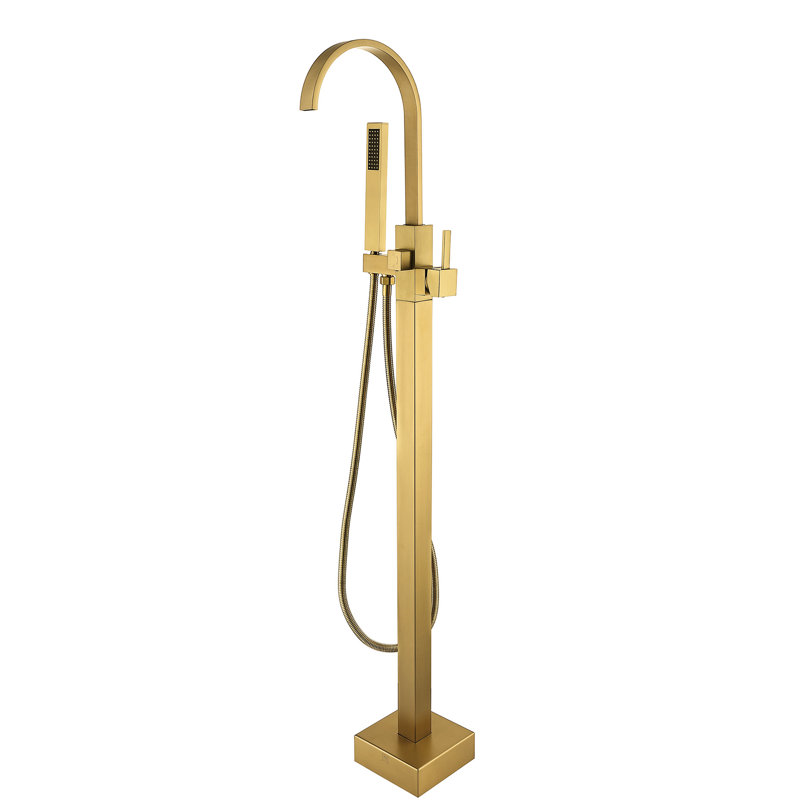 Robinet de baignoire autoportant avec pomme de douche détachable dorée