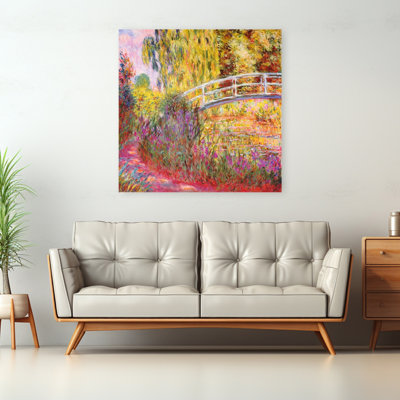 Japanese Bridge, Pond With Water Lilies Classic Colorful Peaceful Lily Architecture Summer Wall Art Print
