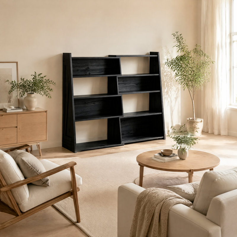 Bibliothèque en bois en forme de L à 4 niveaux, extensible jusqu'à 119 cm (47 pouces) pour les coins et les petits espaces, finition bois noir.