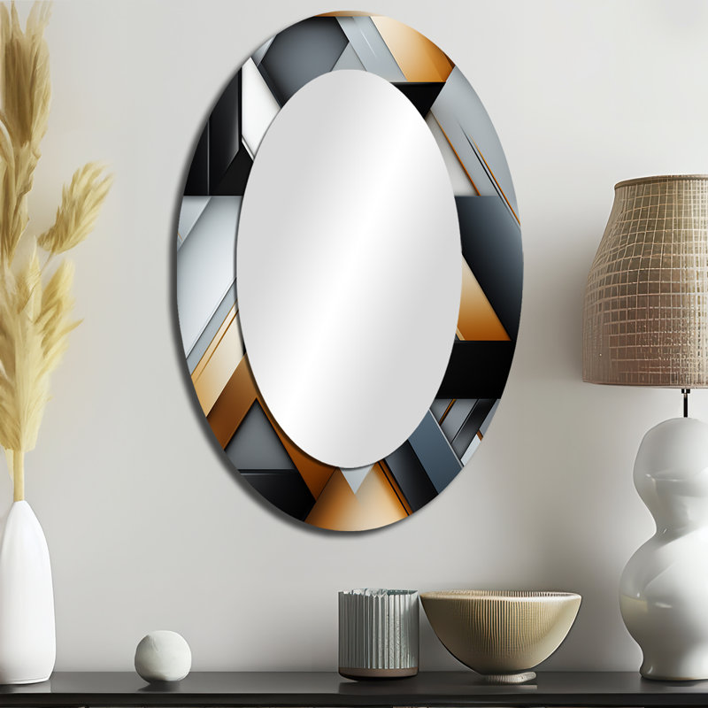 Dimensions de la mosaïque en marbre noir et doré - Miroir mural ovale noir, H 36 po x l 24 po