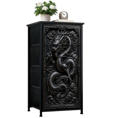 Dresser for Bedroom with 4 Storage Drawers Black Dragon Relief Black Dragon Relief Chinese Magical Dressers Chest of Drawers Steel Framed Fabric Closet Organizers for Dorm Entryway