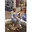 Porcelain Girl Figurine With Bronze Candle Holder Blue and White
