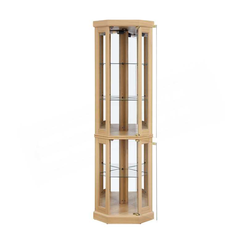 Lighted Corner Curio Cabinet - Display Case For Living Room, Antique Collectibles, Wine & Bar Glass Storage - Elegant Corner Design With Lights Included