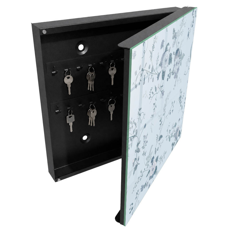 Key storage cabinet, Opens to the left, 30x30x5, White, Harmonized plant motifs on a light background, 