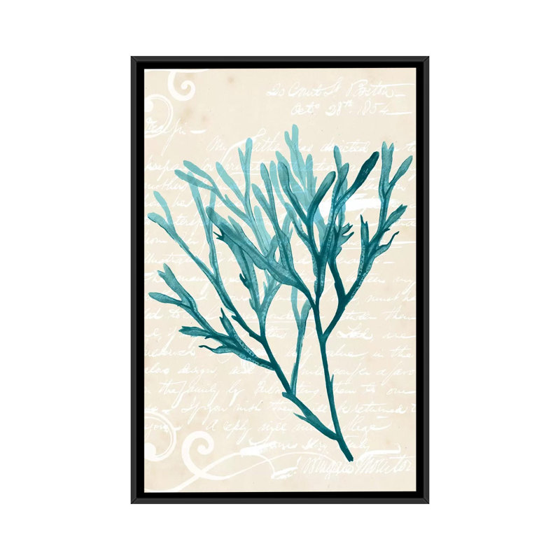 «Teal Seaweed III», impression sur toile, H 60 po x l 40po x P 1,5 po, Toile avec cadre flottant noir, Pas de tapis