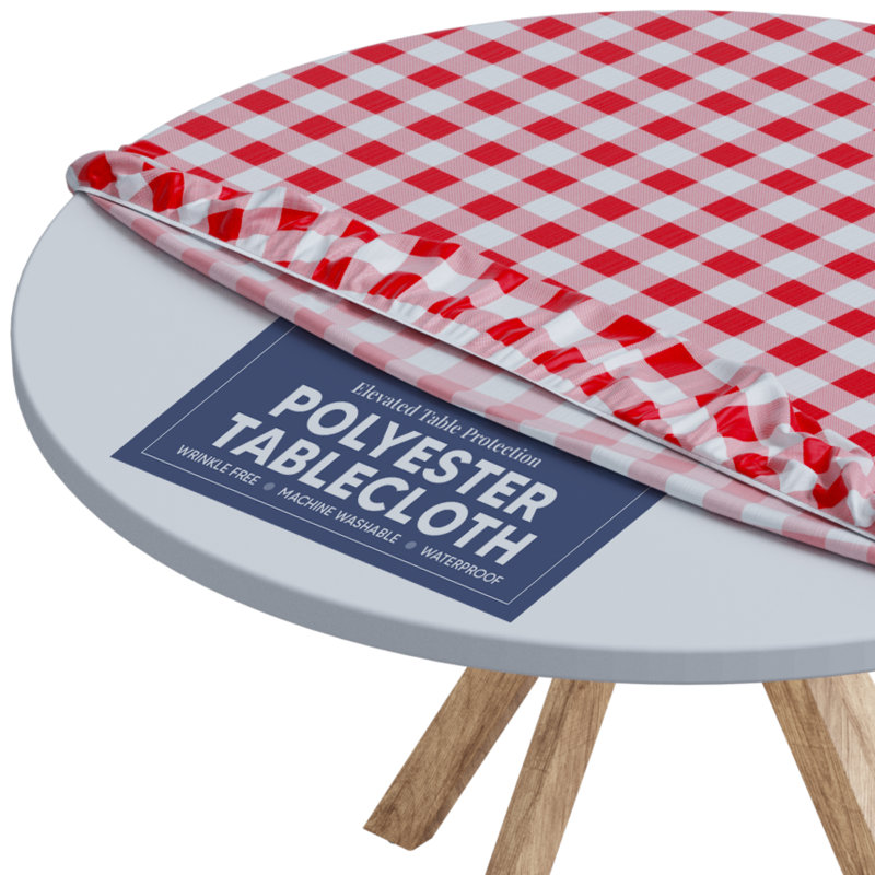 Tablecloth Of Polyester- Fitted With Elastic, Water Proof, Washable, Fits For Table, Checked Design By Sorfey., Red