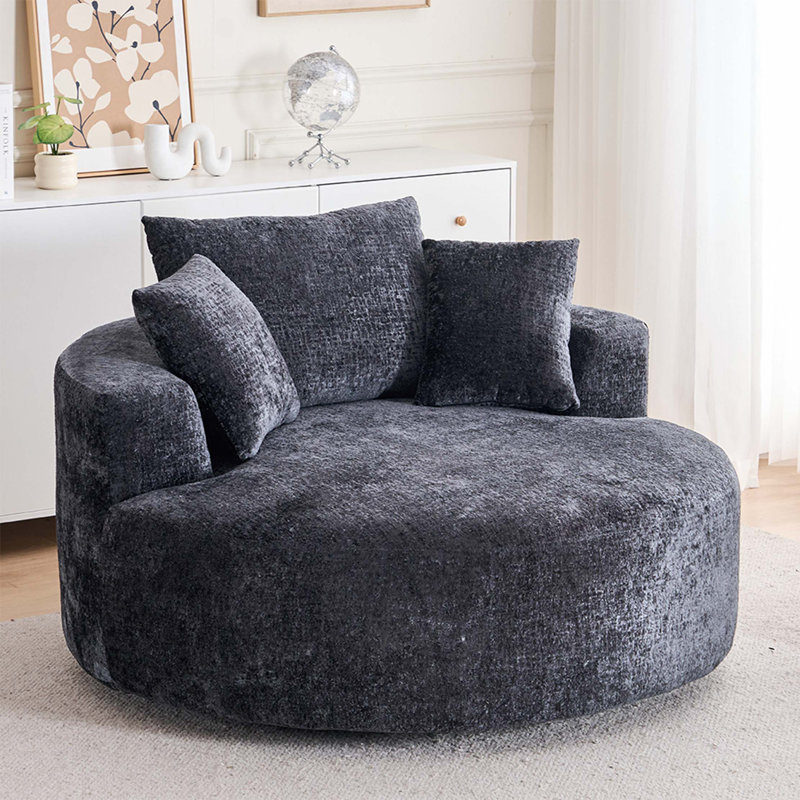 Fauteuil d'appoint rond, fauteuil demi-tonneau pivotant sur chenille à 360 °, canapé-lit moelleux moderne, Noir
