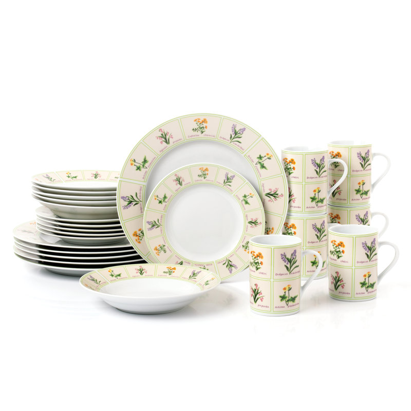 Waterside 24pc British Wild Flowers Porcelain Dinner Set