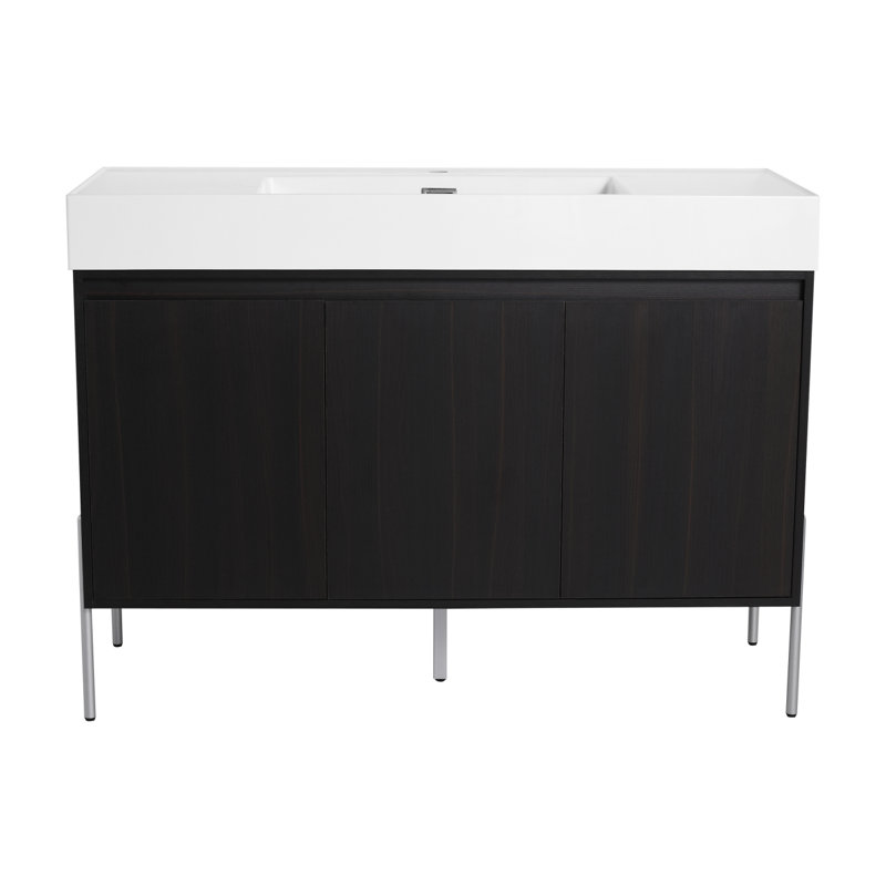 Meuble-lavabo autoportant avec lavabo en résine, armoire de rangement avec portes, meuble-lavabo de salle de bain