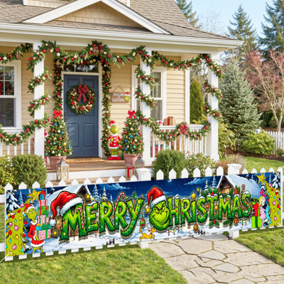 Grinch Christmas Yard Banner, 118''x19.7''Grinch Christmas Theme Birthday Party Yard Banner Party Decorations