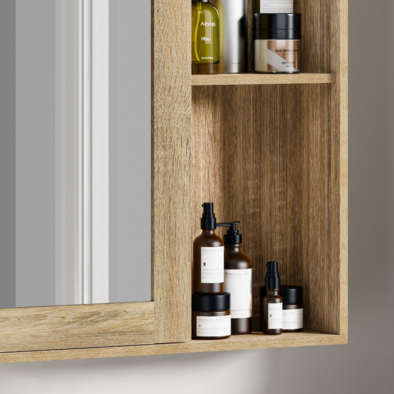 Chester Wall Mounted Bathroom Mirror Cabinet, Natural