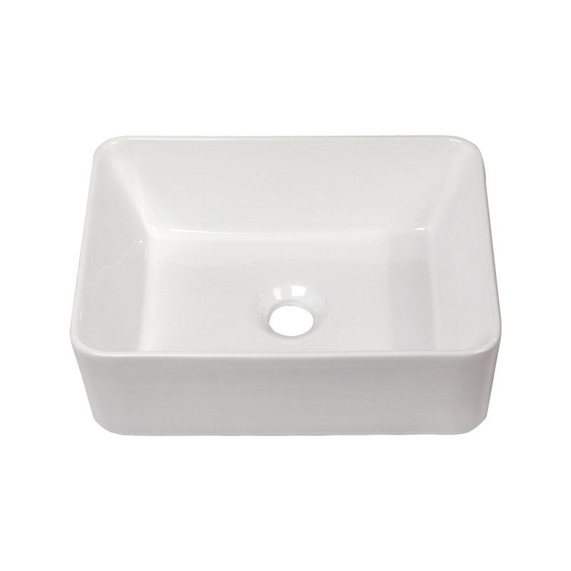 16"X12" White Ceramic Rectangular Vessel Bathroom Sink, White