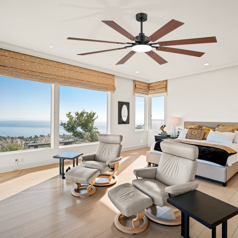 Ventilateur de plafond noir 72 po 72 po avec lumières DEL et télécommande, moteur à courant continu réversible à 6 vitesses