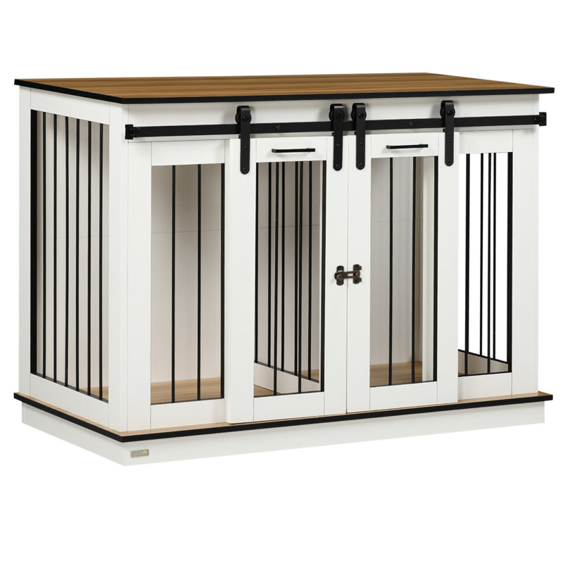 White Modern Dog Crate End Table with Divider Panel