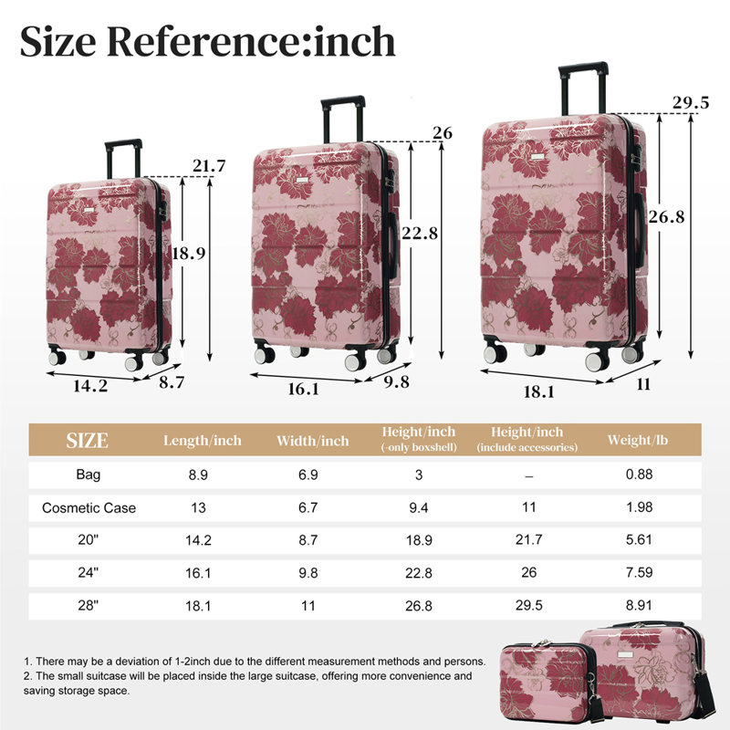 Ensembles de valises, nouveau modèle 5 pièces PC, valises légères et durables 20 po 24 po 28 po avec étuis 8 po 14 po, valise avec roulettes verrouillables