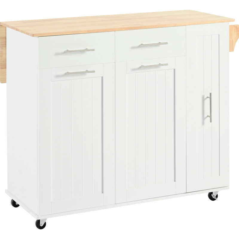 Îlot de cuisine blanc à roulettes avec abattant réglable, organisateur d'armoire à 3 niveaux, rangement interne, 2 tiroirs, porte-serviettes, comptoir stable, armoire coulissante, chariot de rangement,