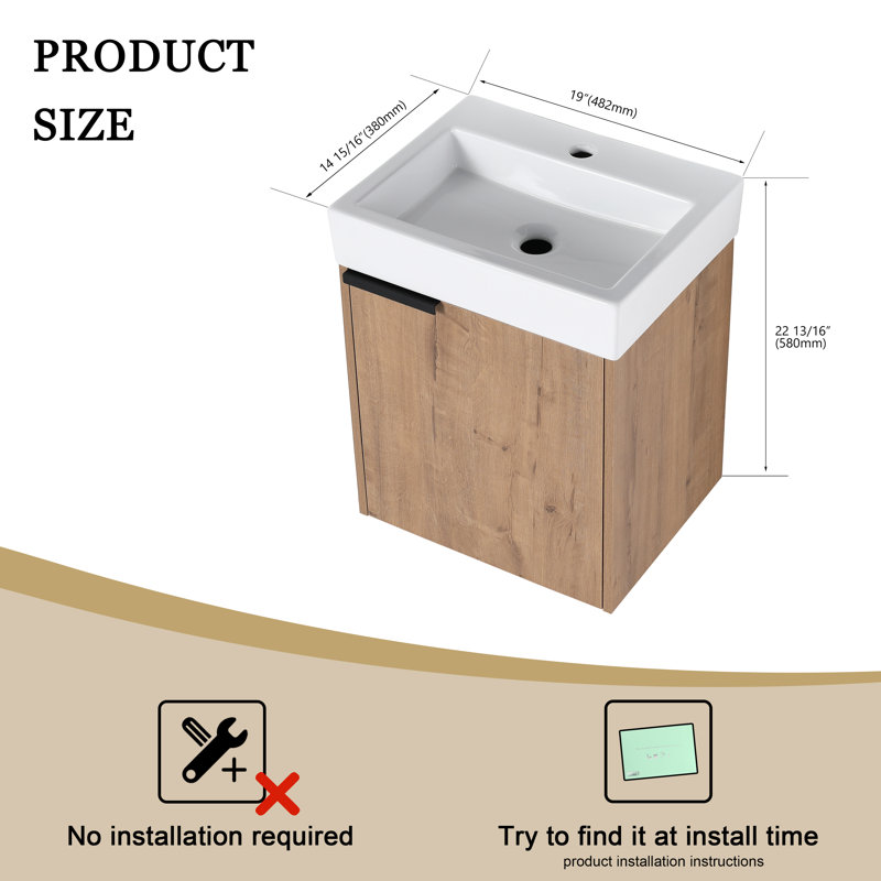 Ensemble de meuble-lavabo mural simple 19,03 po avec plateau en céramique Jakaylen