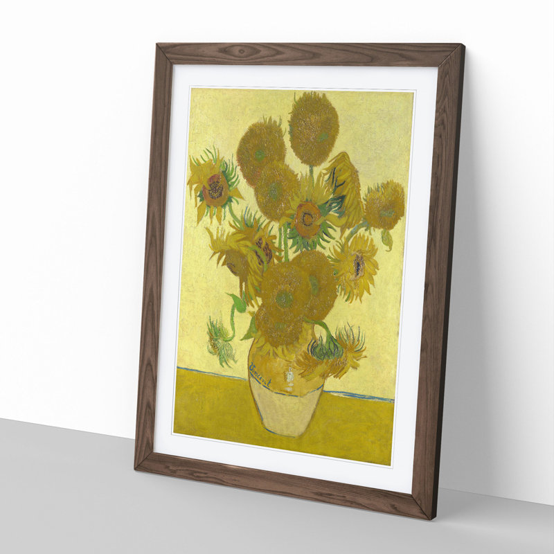 The Sunflowers by Vincent Van Gogh - Picture Frame Painting, 36cm H x 27cm W x 2cm D, Walnut Framed