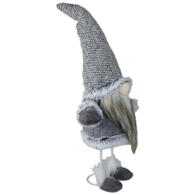 Décoration de Noël de table gnome debout 17 po gris et beige